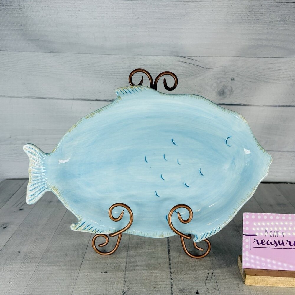 Ambiance Collections THE SEA Light Blue Ceramic Fish Figural 16" Serving Platter